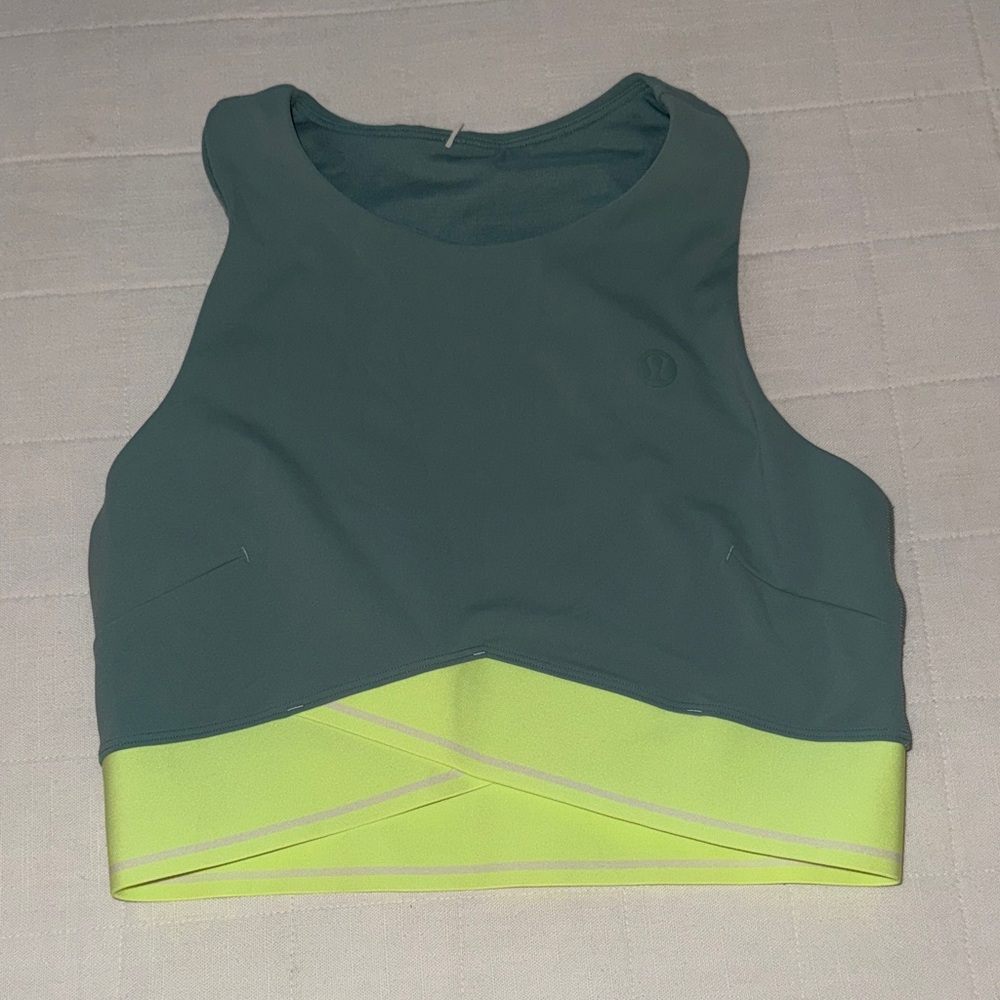 Lululemon V-Waist Cropped Tennis Tank Top - Rip Tide/Faded Zap/White - Size 8